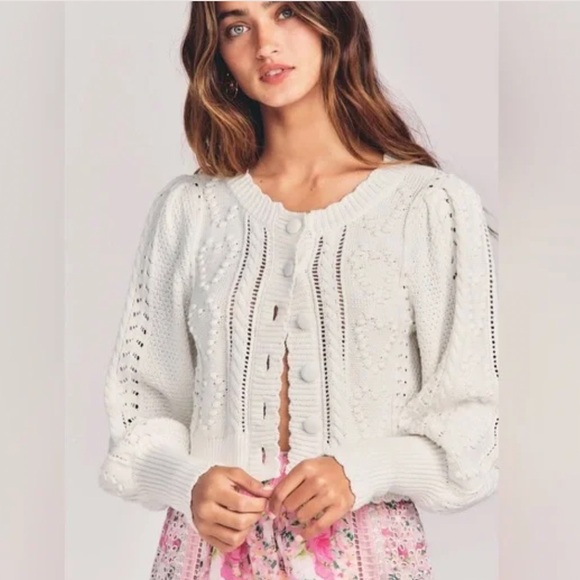 LoveShackFancy Soft White Textured Cardigan Size Small - Like New - Picture 9 of 12